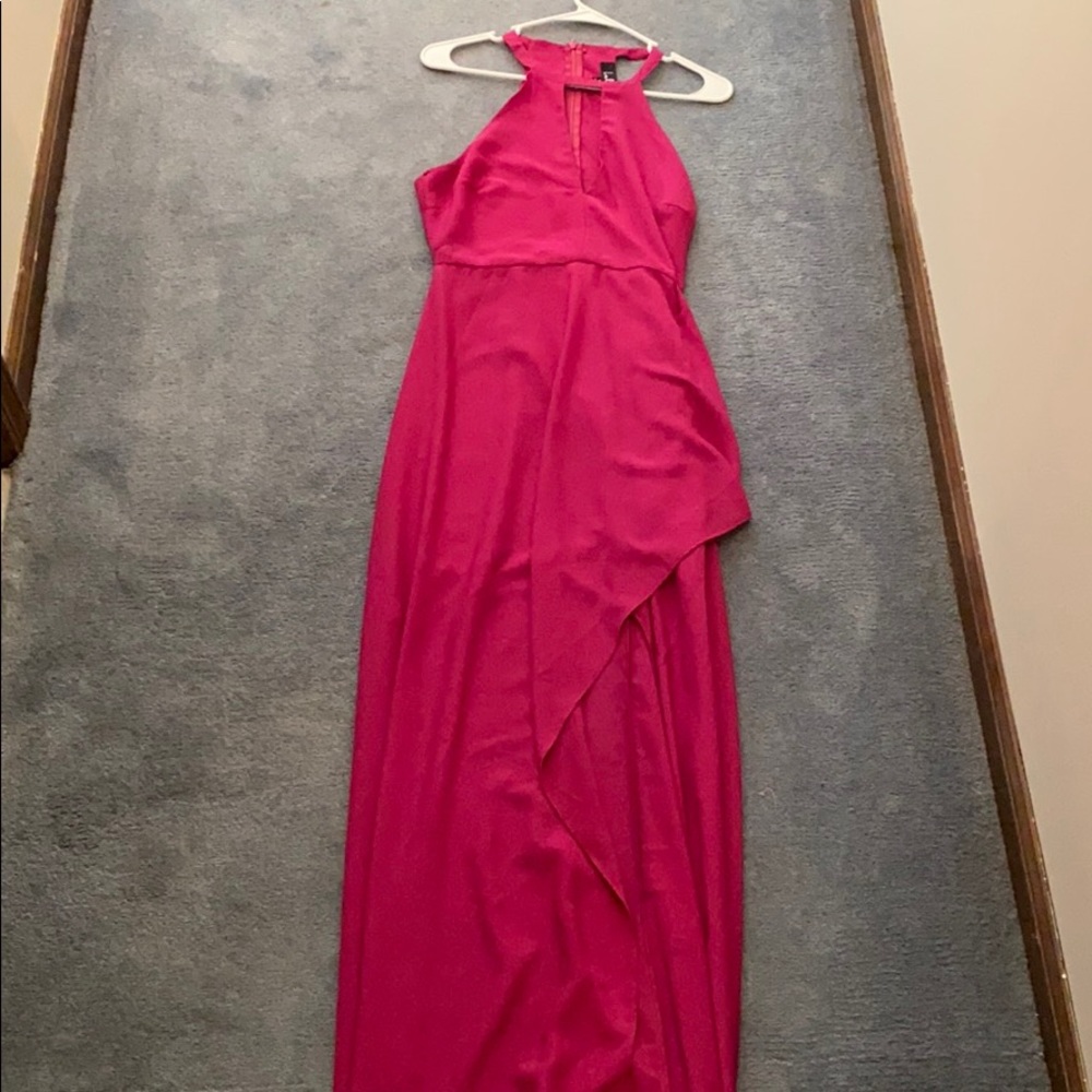 Magenta halter maxi dress with key hole cut out